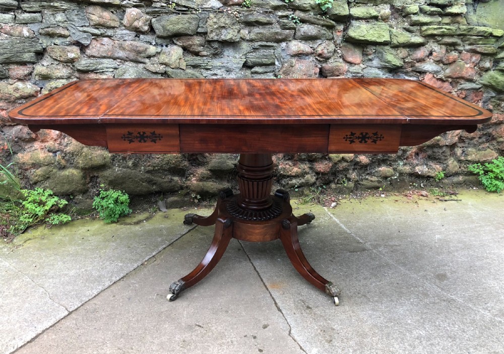 regency mahogany sofa table inlayed in ebony