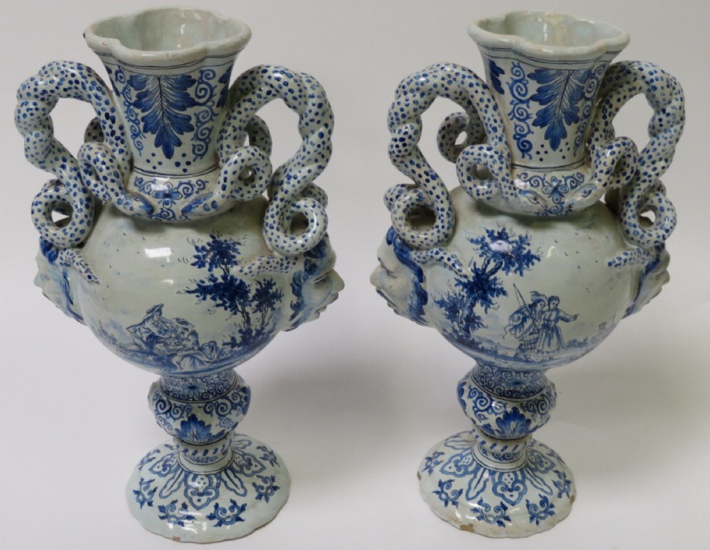 a pair of 19th century dutch blue white shaped vases