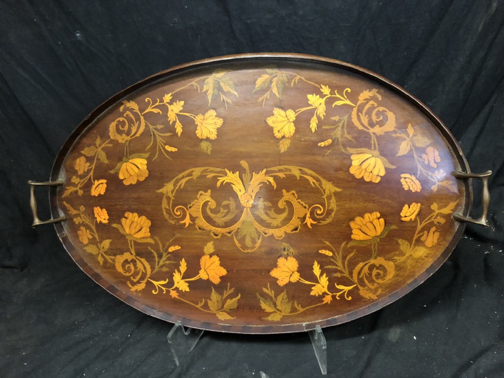 edwardian mahogany marquetry tray
