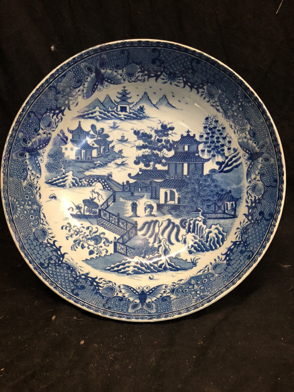 early c19th pearlware blue and white punch bowl