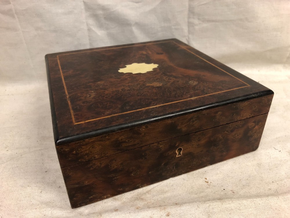 c19th small yew wood veneered jewellery box