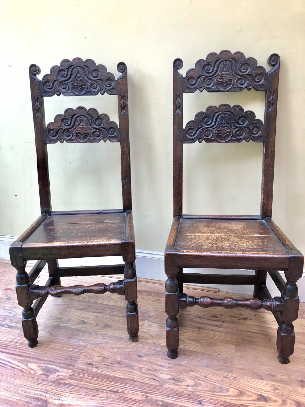 c17th pair of yorkshire joined chairs