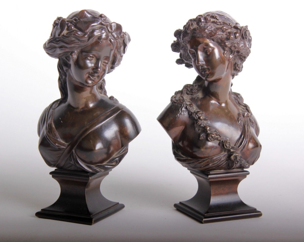 c19th bronze busts of flora and bachaneli by lve robert