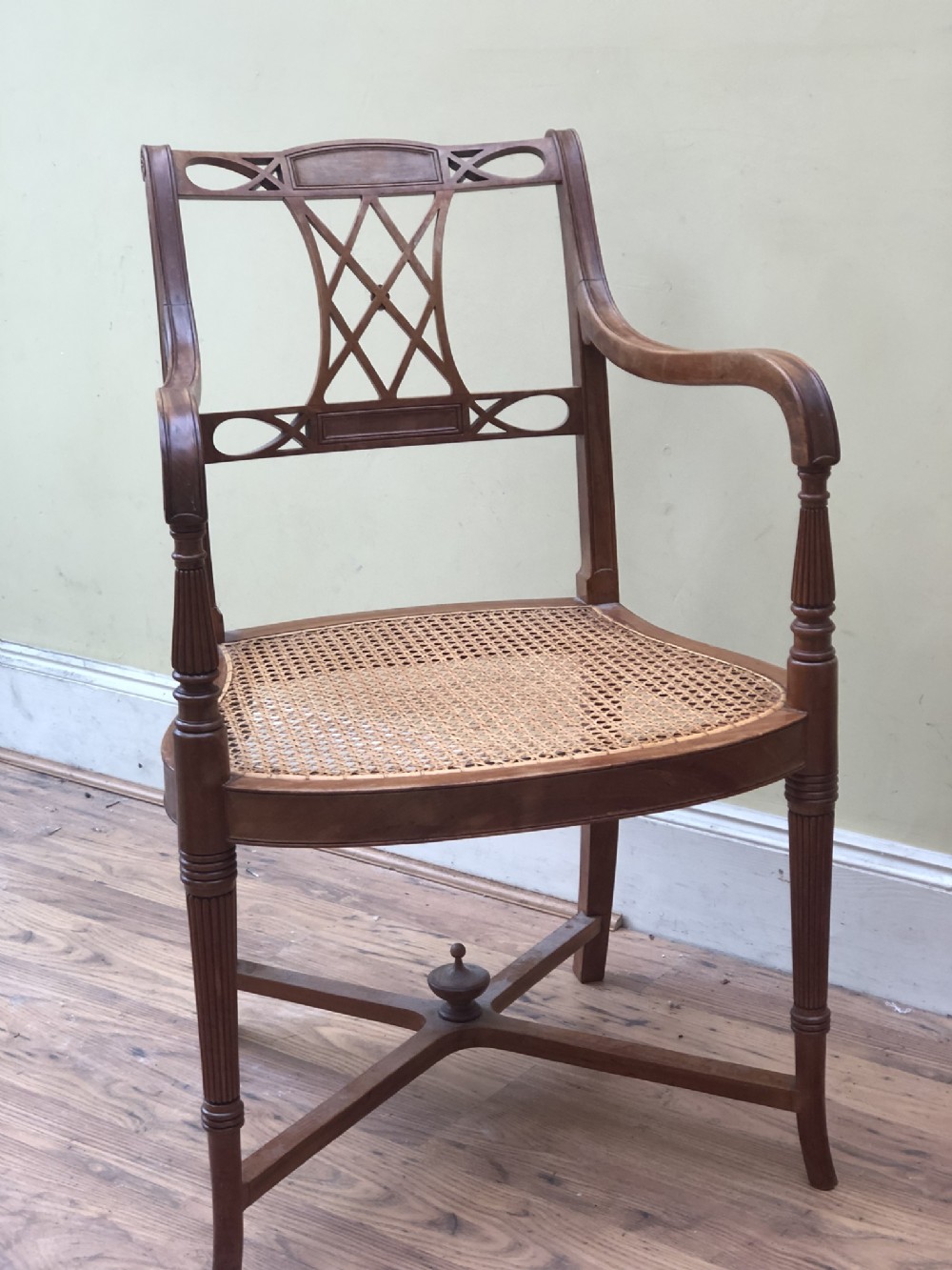 c19th satinwood armchair with caned seat