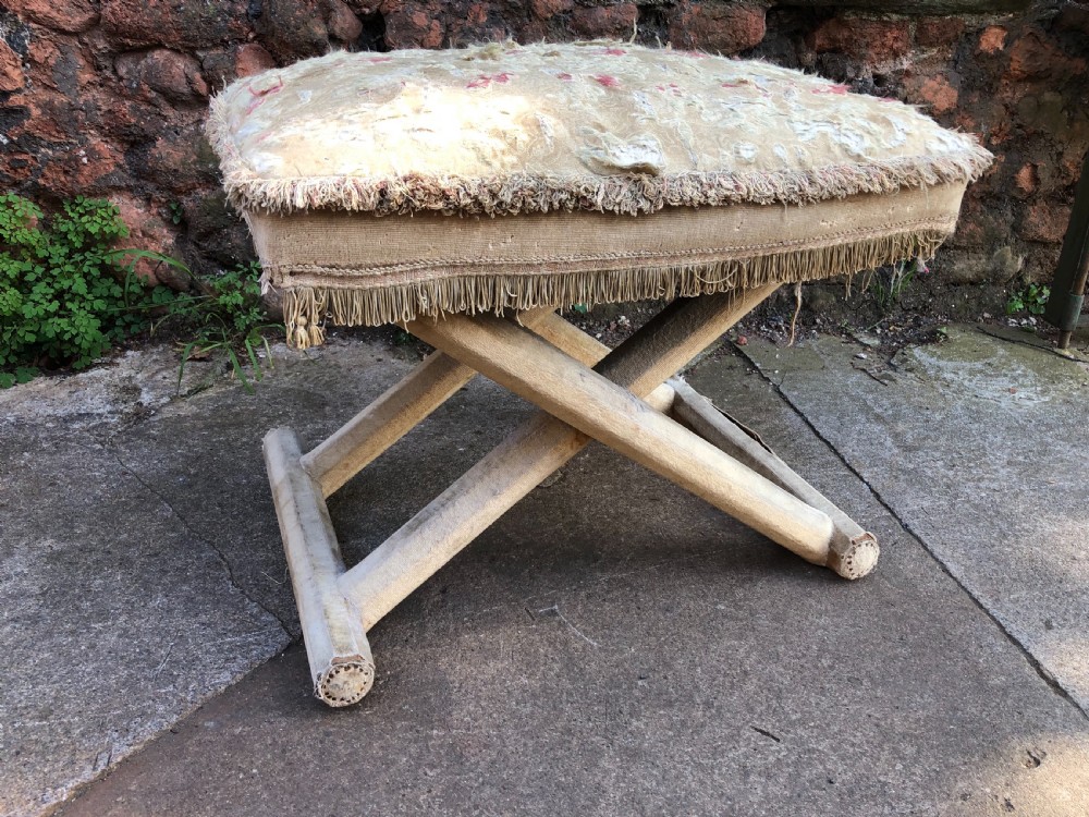 c19th material covered x framed stool