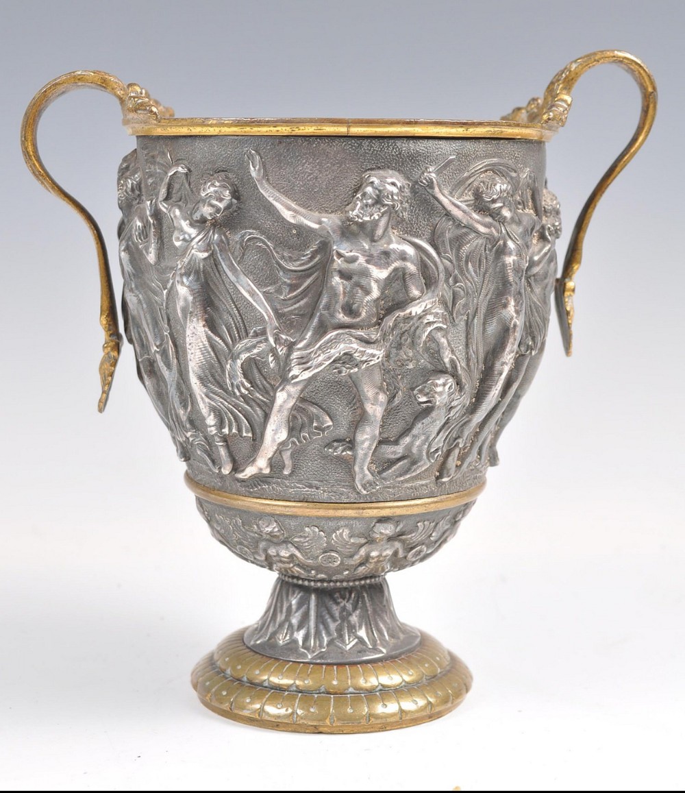a c19th silver plated and brass chalice cup