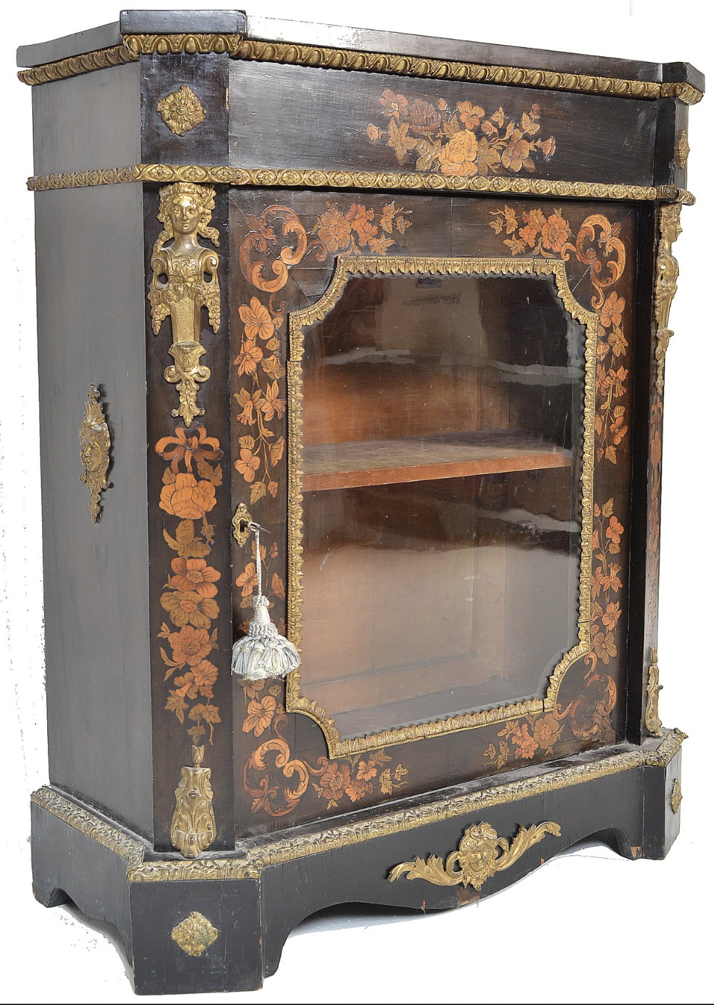 c19th inlaid ormulo mounted pier cabinet