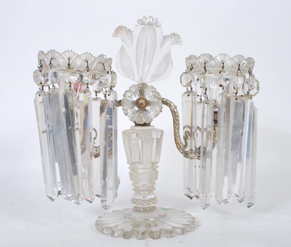 a regency scottish cut glass and silver plate table candelabra