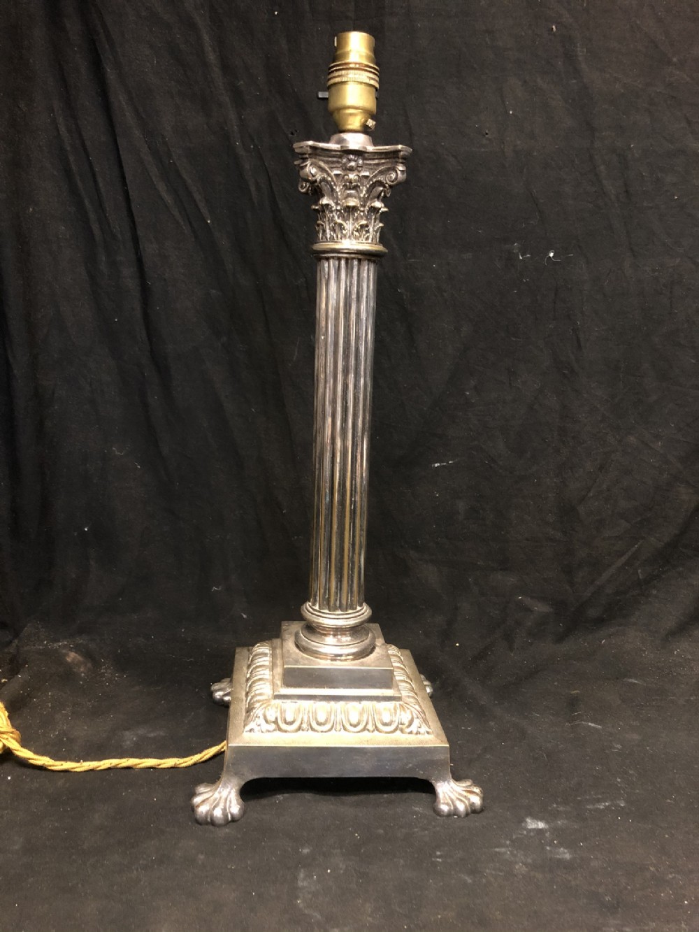 edwardian silver plated corinthian column table lamp