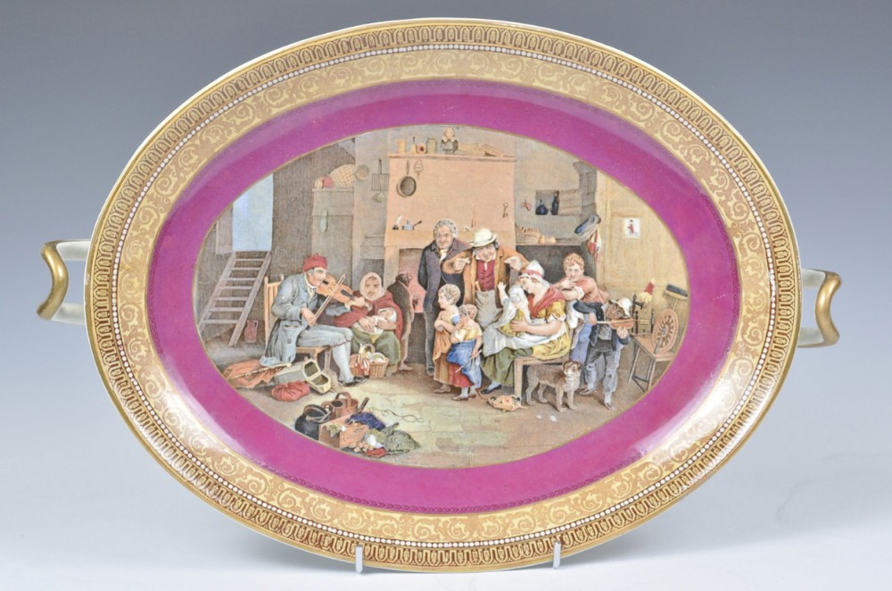 c19th prattware twin handled tazza with central panel being the blind fiddler by sir david wilkie