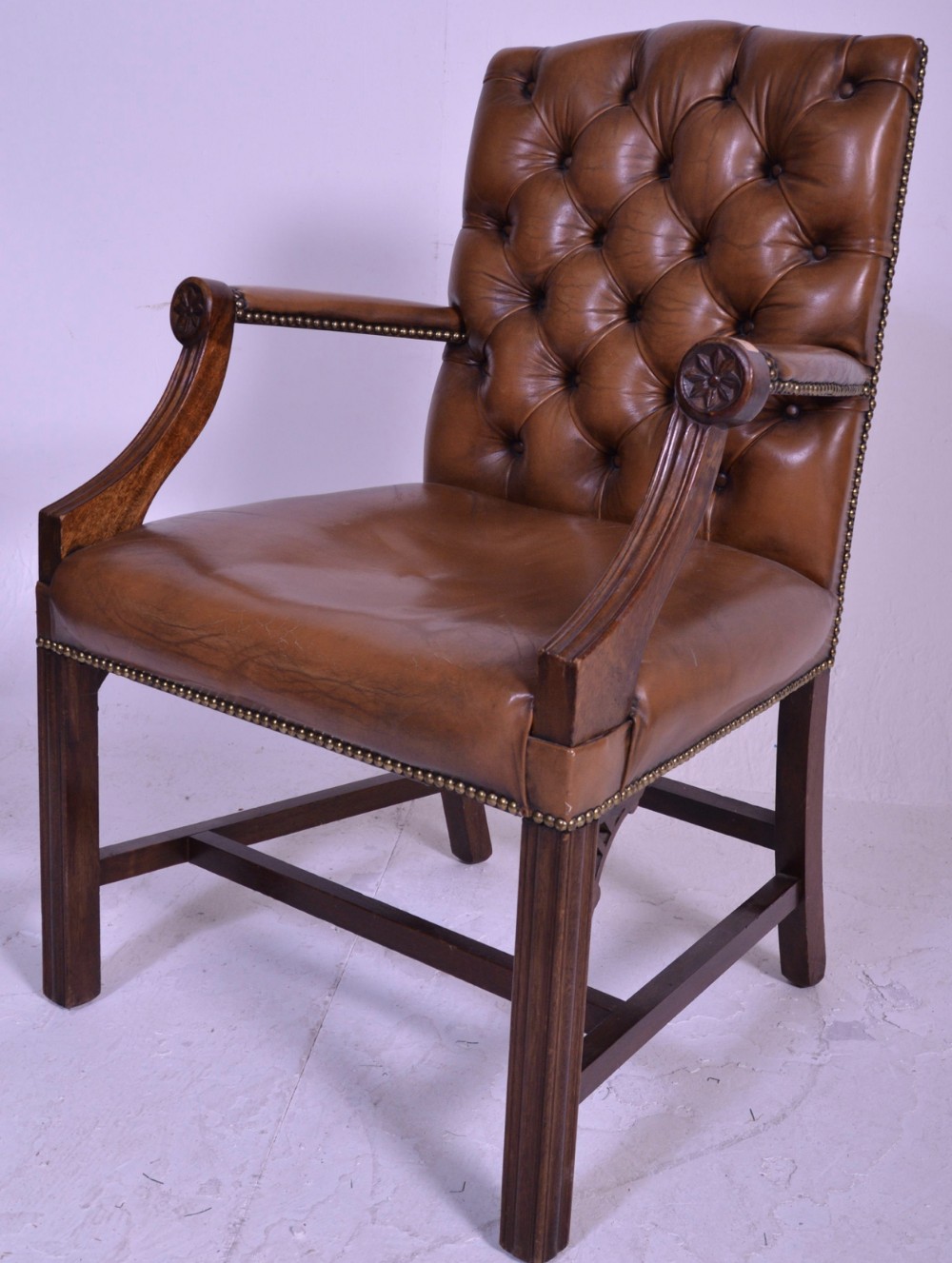 1930s leather covered deep buttoned gainsborough chair