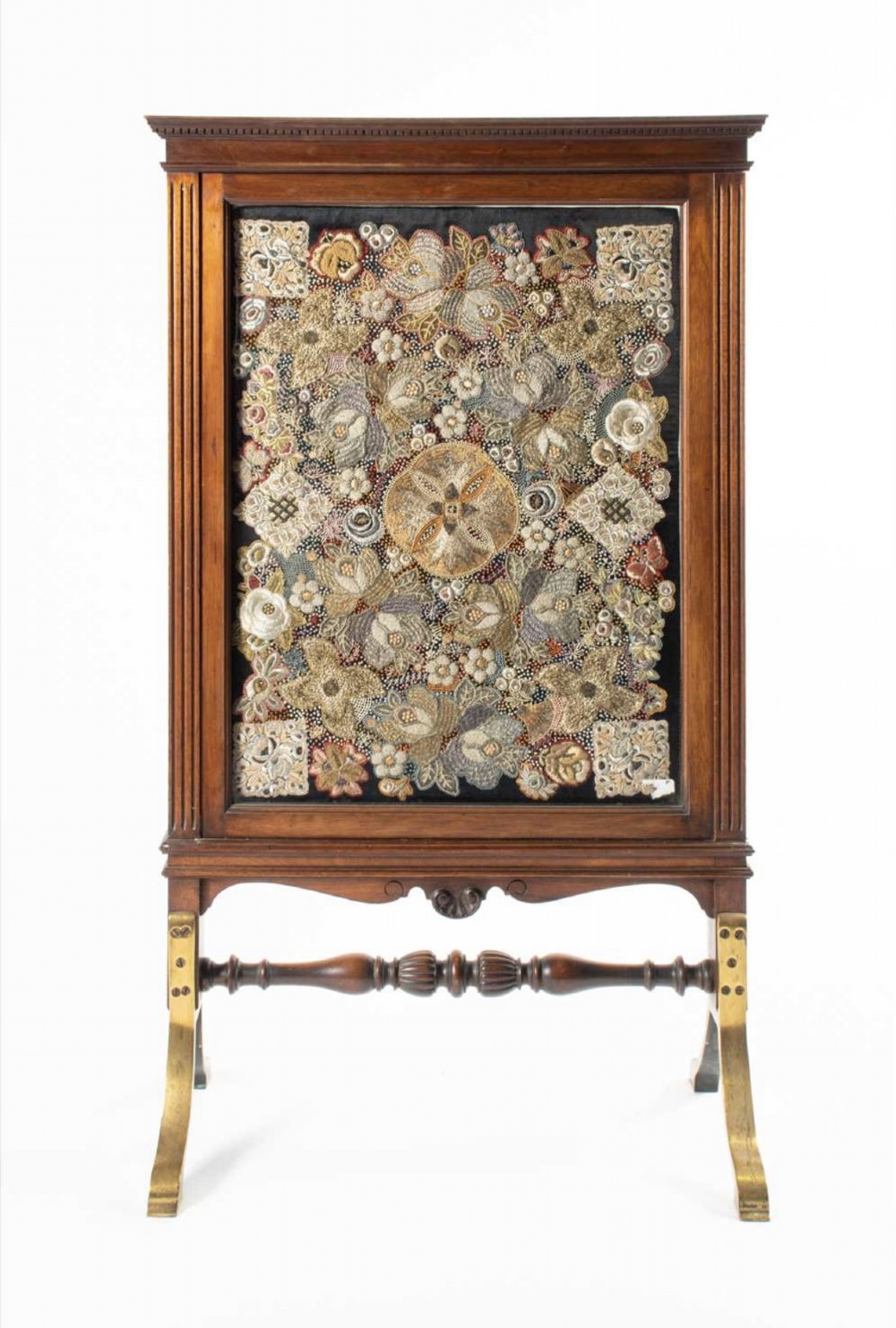 jas scholbred fire screen with amazing silk needlework embroidery