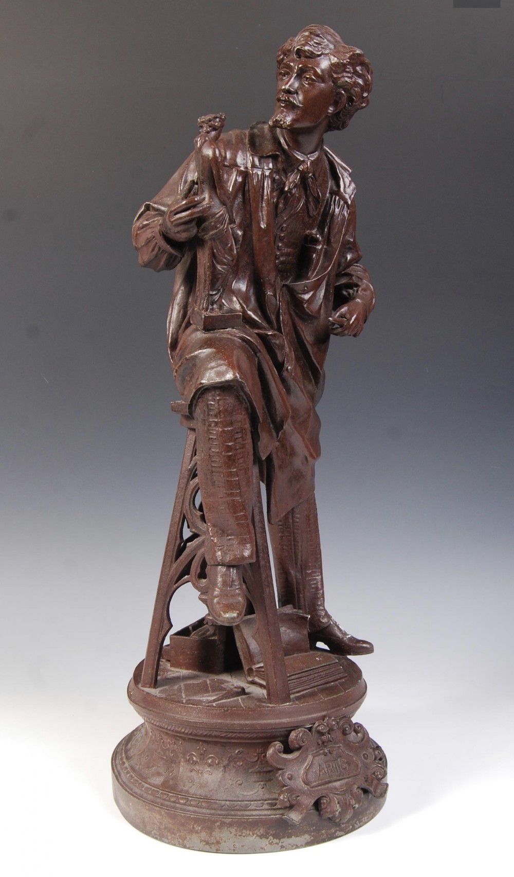 c19th large bronzed spelter of a sculptor