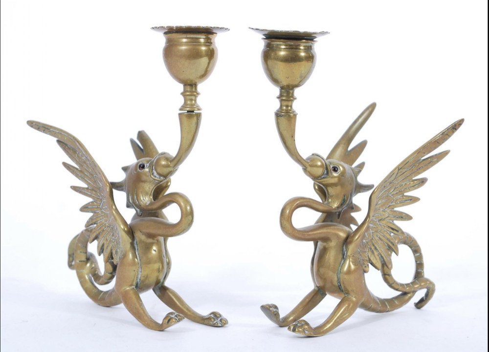 pair of c19th cast brass dragons