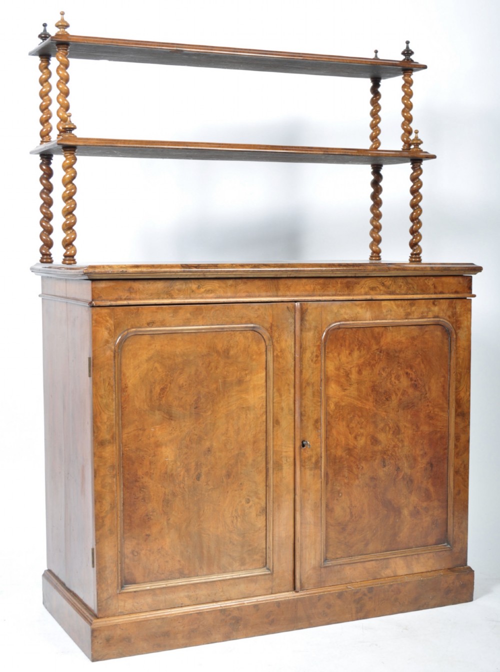c19th burr walnut cabinet with shelves above