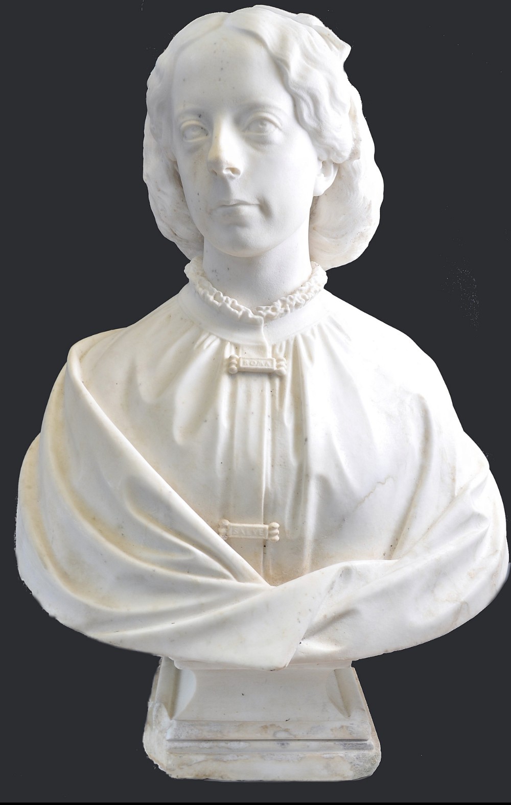 c19th large white marble bust of hurricane jessie