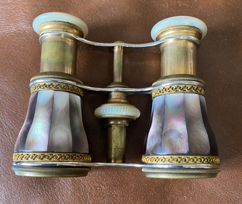 c19th quality pair of opera glasses in a leather case