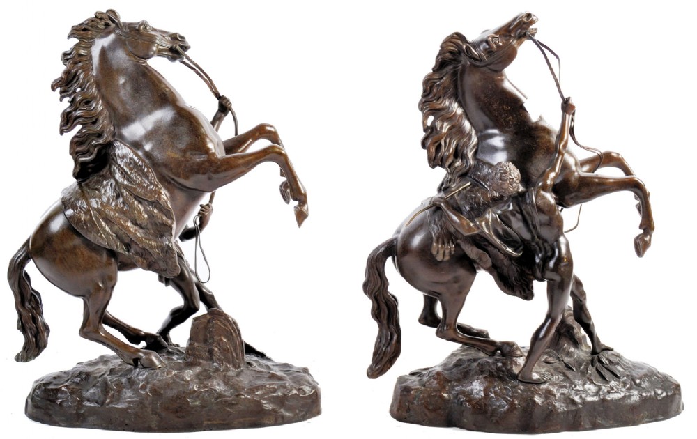 pair of bronze horse tamers of marlylerio after guillaume coustou the elder 16771746