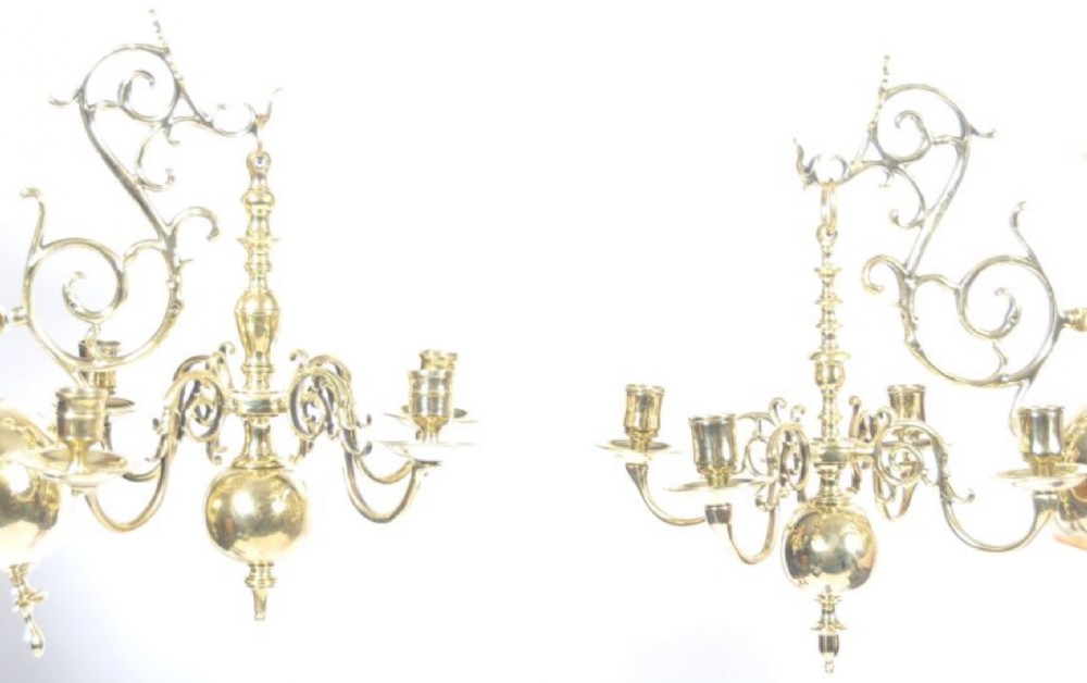 c19th pair of wall lights holding small dutch chandeliers in the c17th style
