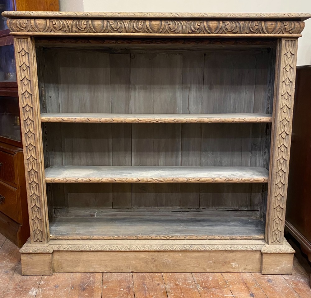 c19th carved oak open bookcase