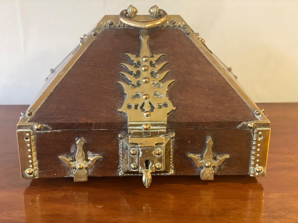 c19th teak and brass bound indian dowry box