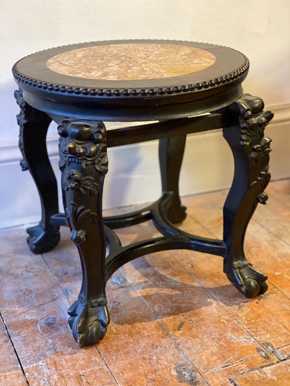 c19th chinese hardwood stand with inset marble top