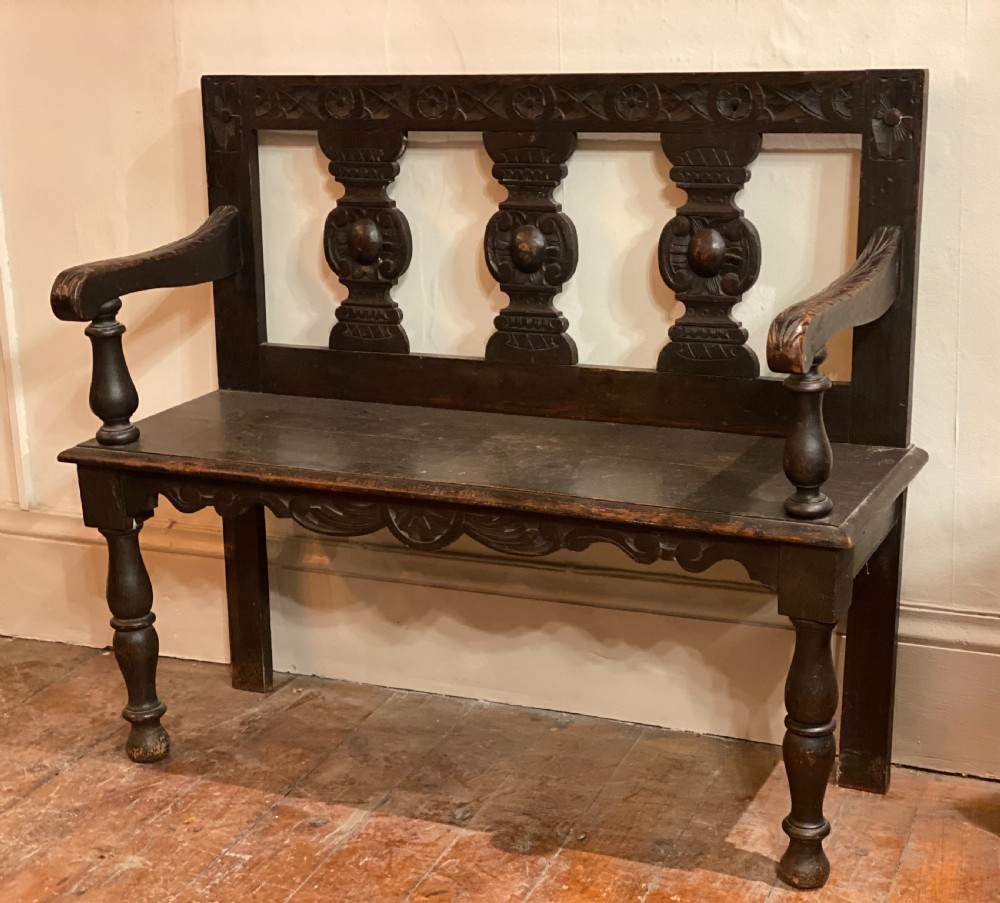 c19th two seater carved hall bench