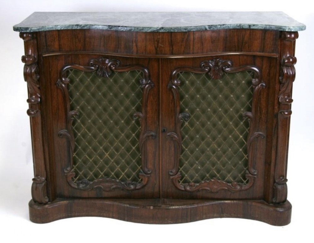 c19th rosewood side cabinet with marble top