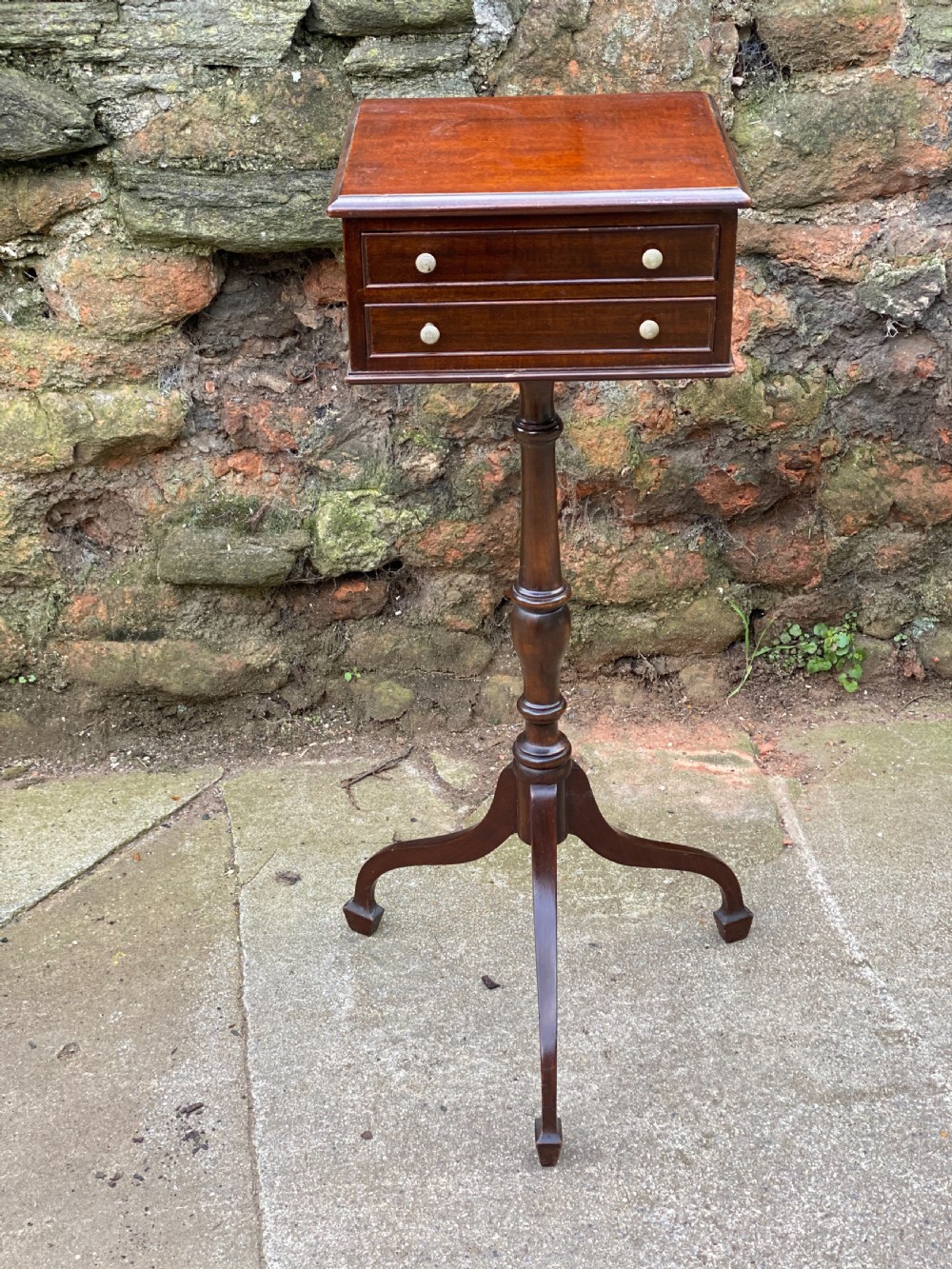 georgian tripod table with square two drawer boxed top