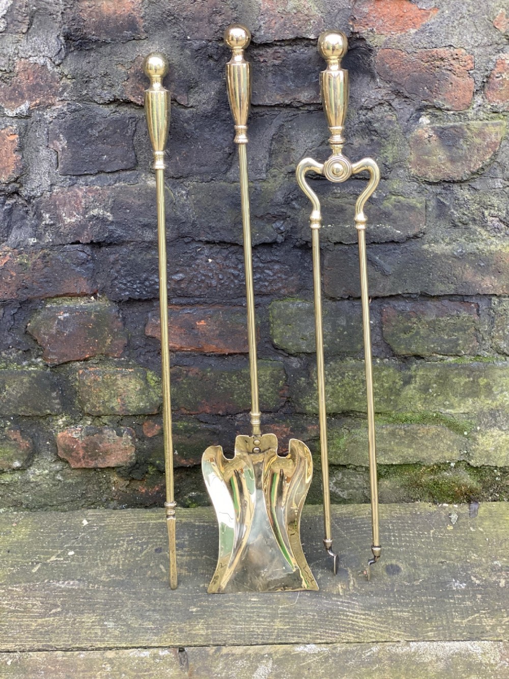 set of c19th brass fire irons