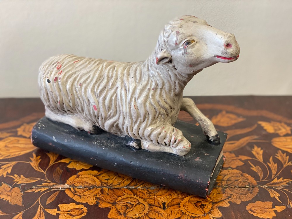 c19th carved polychrome lamb of god