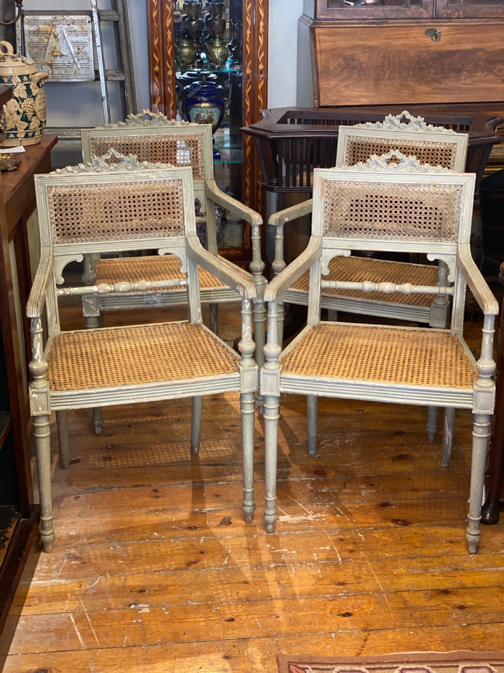 four c19th painted armchairs