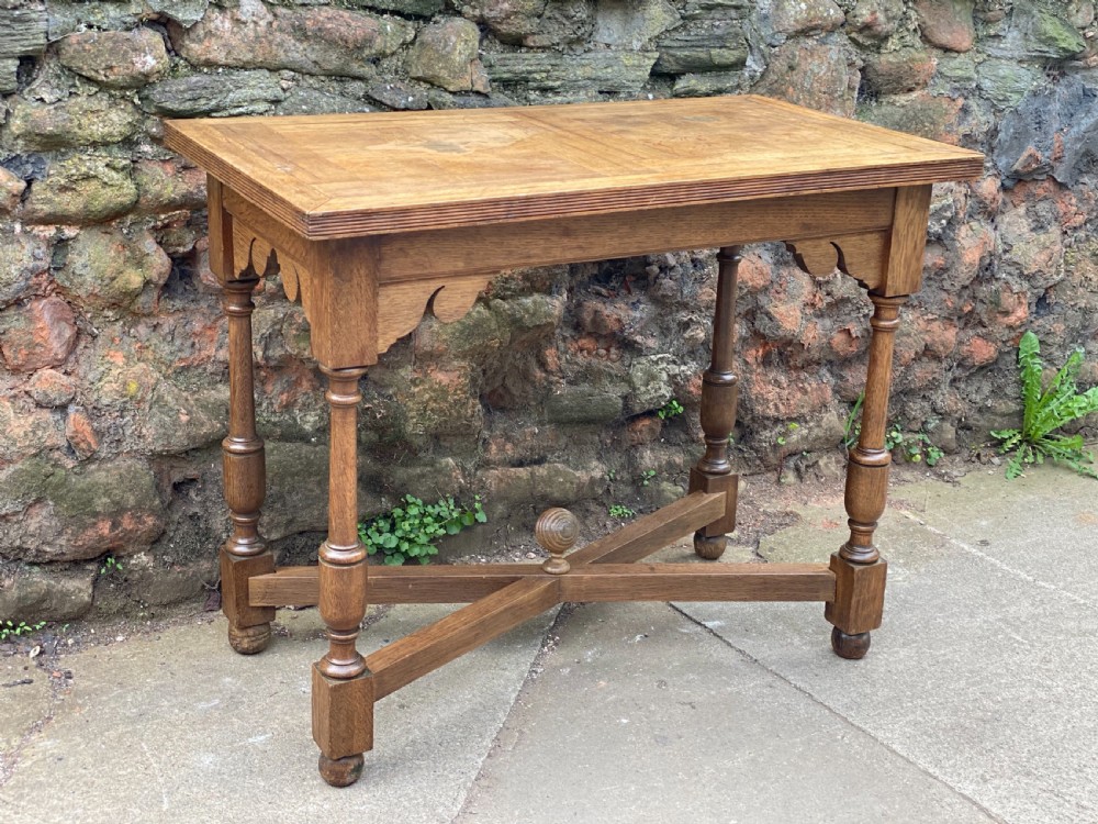 arts and crafts oak and inlaid hall side table