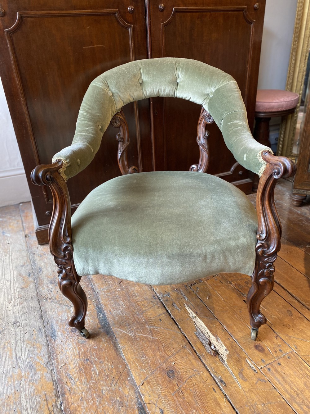 c19th rosewood upholstered armchair