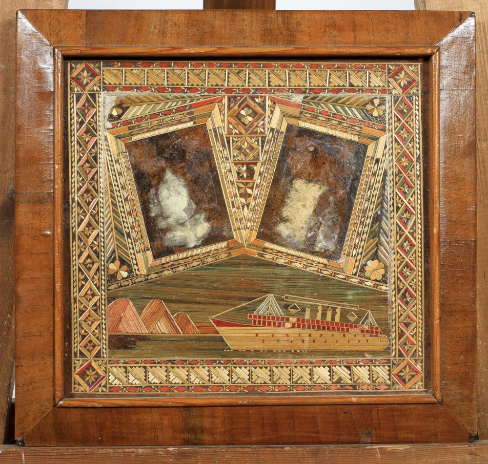 antique straw work picture in frame
