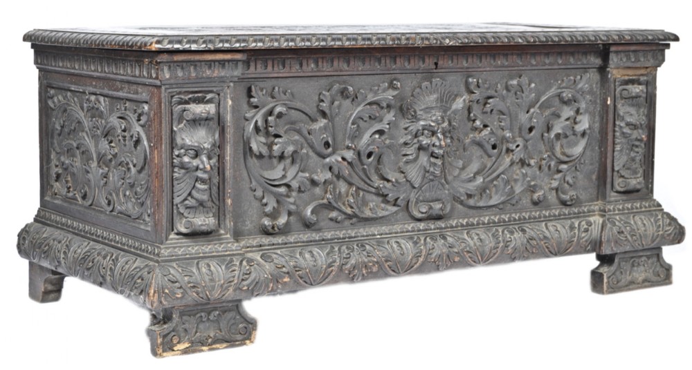 c19th large cassone in carved oak