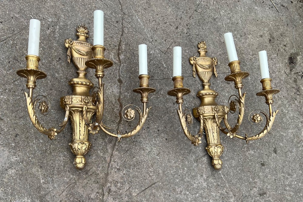 pair of large giltwood and gesso wall sconces