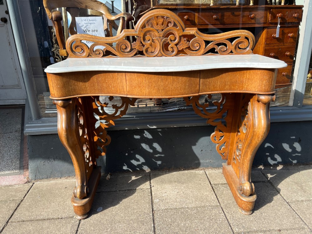 c19th oak hall table with marble top