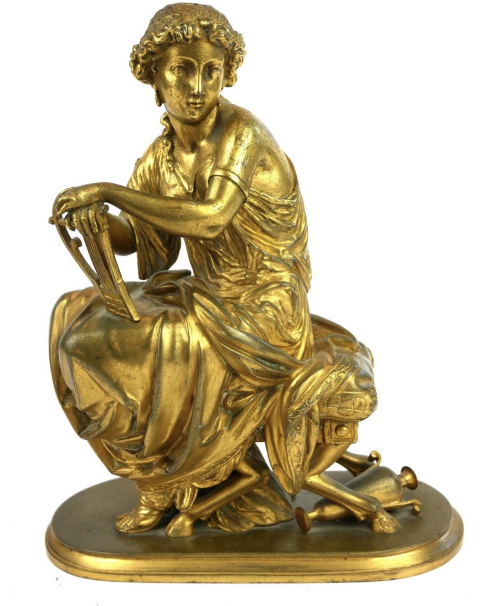 c19th gilt bronze classic sculpture of erato