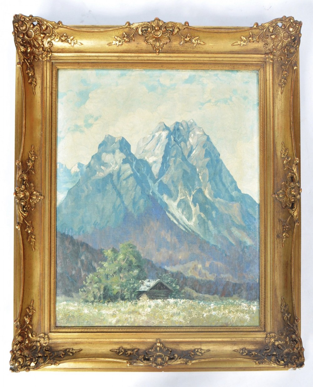edwardian large oil on canvas depicting the swiss alps