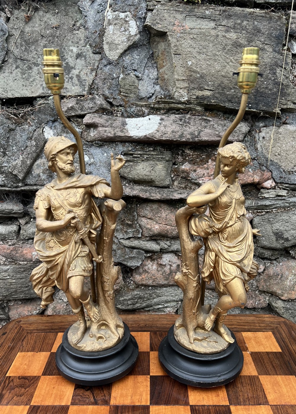 pair of figural spelter table lamps