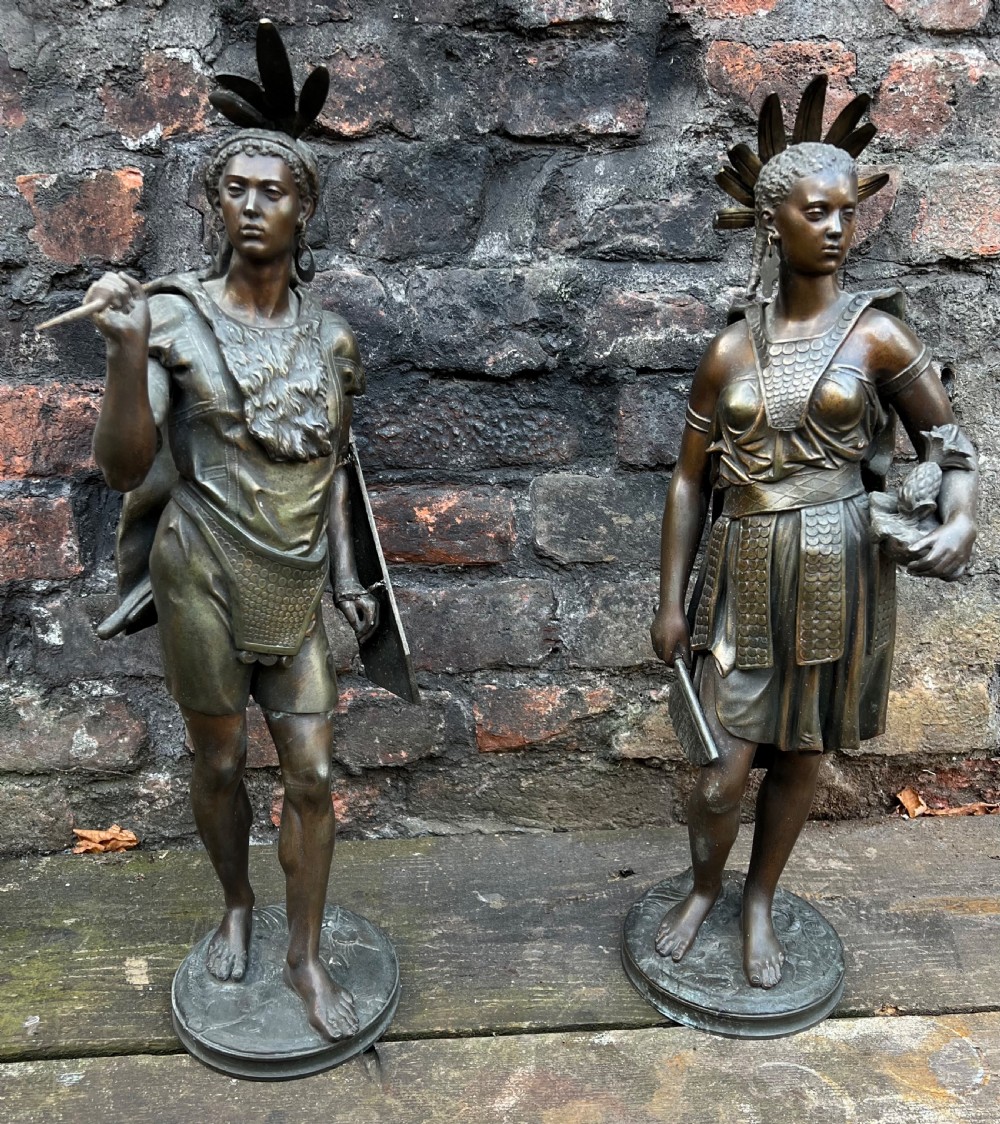 pair of spelter native south american indians by jean jules b salmson 18231902