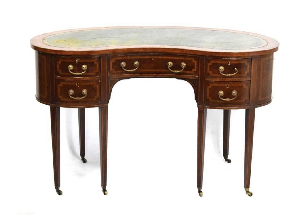 edwardian inlaid mahogany kidneyshaped desk