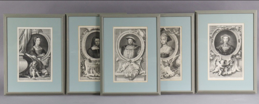 set of five engravings by j houbraken after holbein