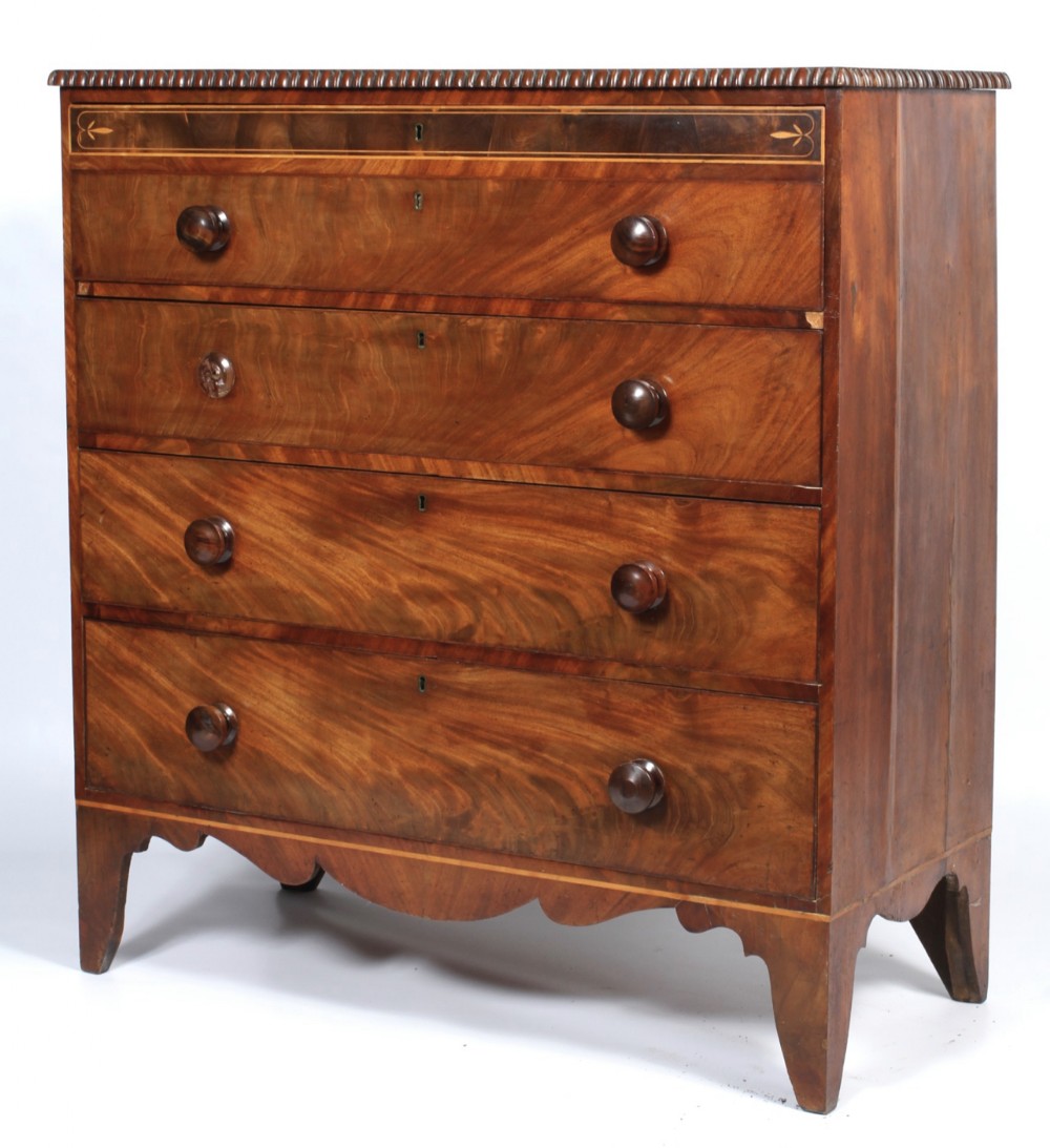early c19th mahogany inlaid chest of drawers