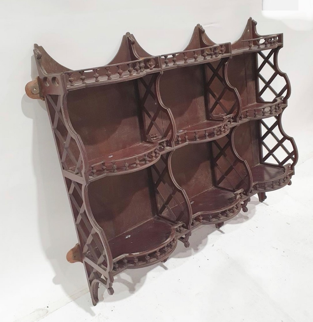 c19th three tier fretwork chippendale style wall shelves