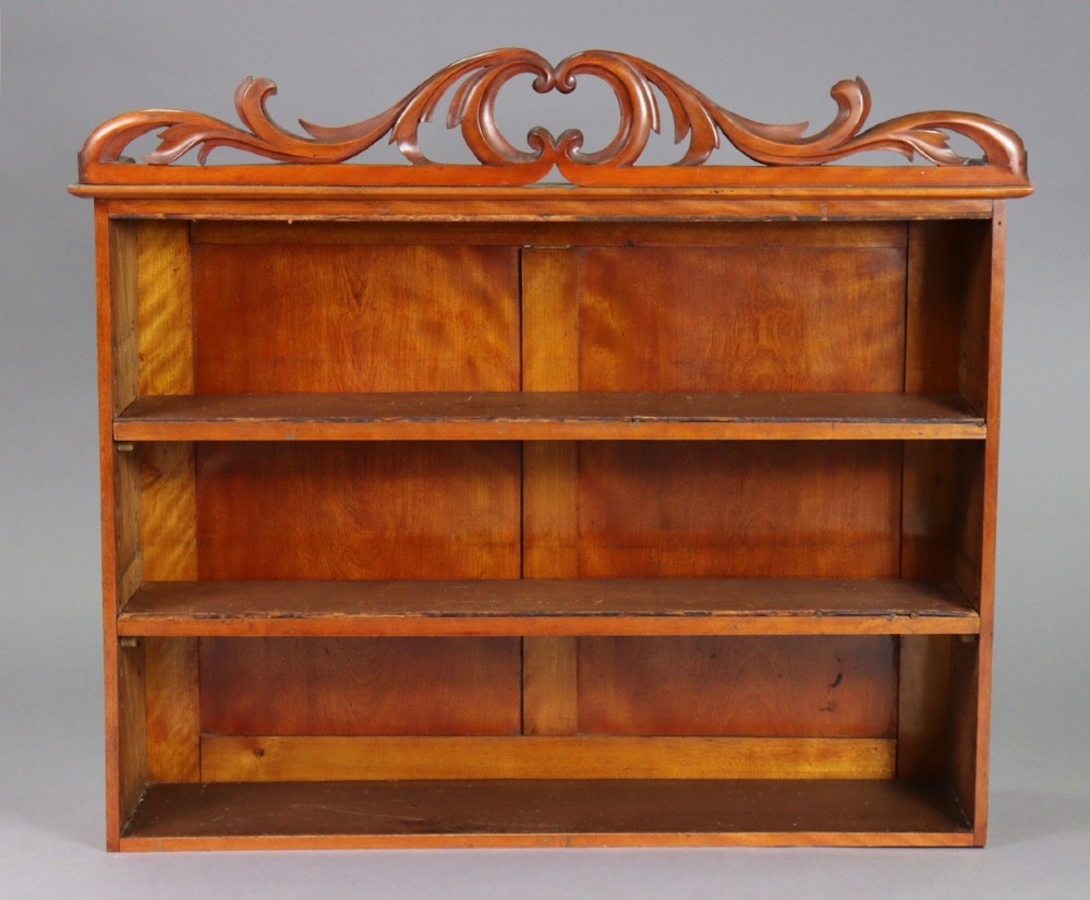 c19th satin birch wall shelvesbookcase with two adjustable shelves