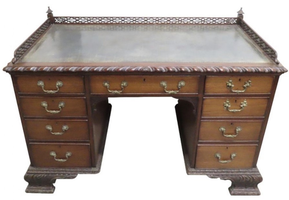 chinese chippendale style antique pedestal desk