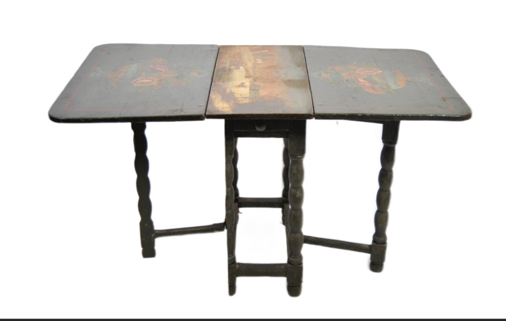 a c17th dutch hindeloopen oak drop leaf table of small size with painted leaves and top