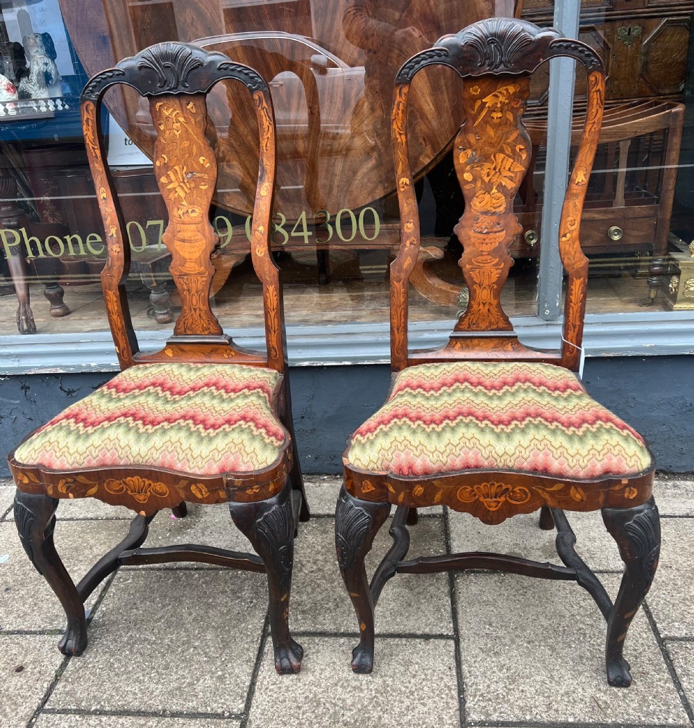 pair of c18th dutch marquetry hall chairs